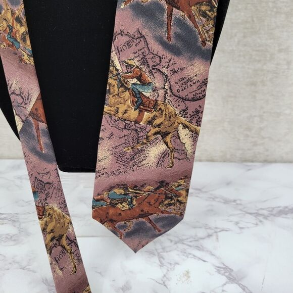 Henry Marx Vintage Silk Equestrian Print Tie Men's Necktie Western - Picture 2 of 8